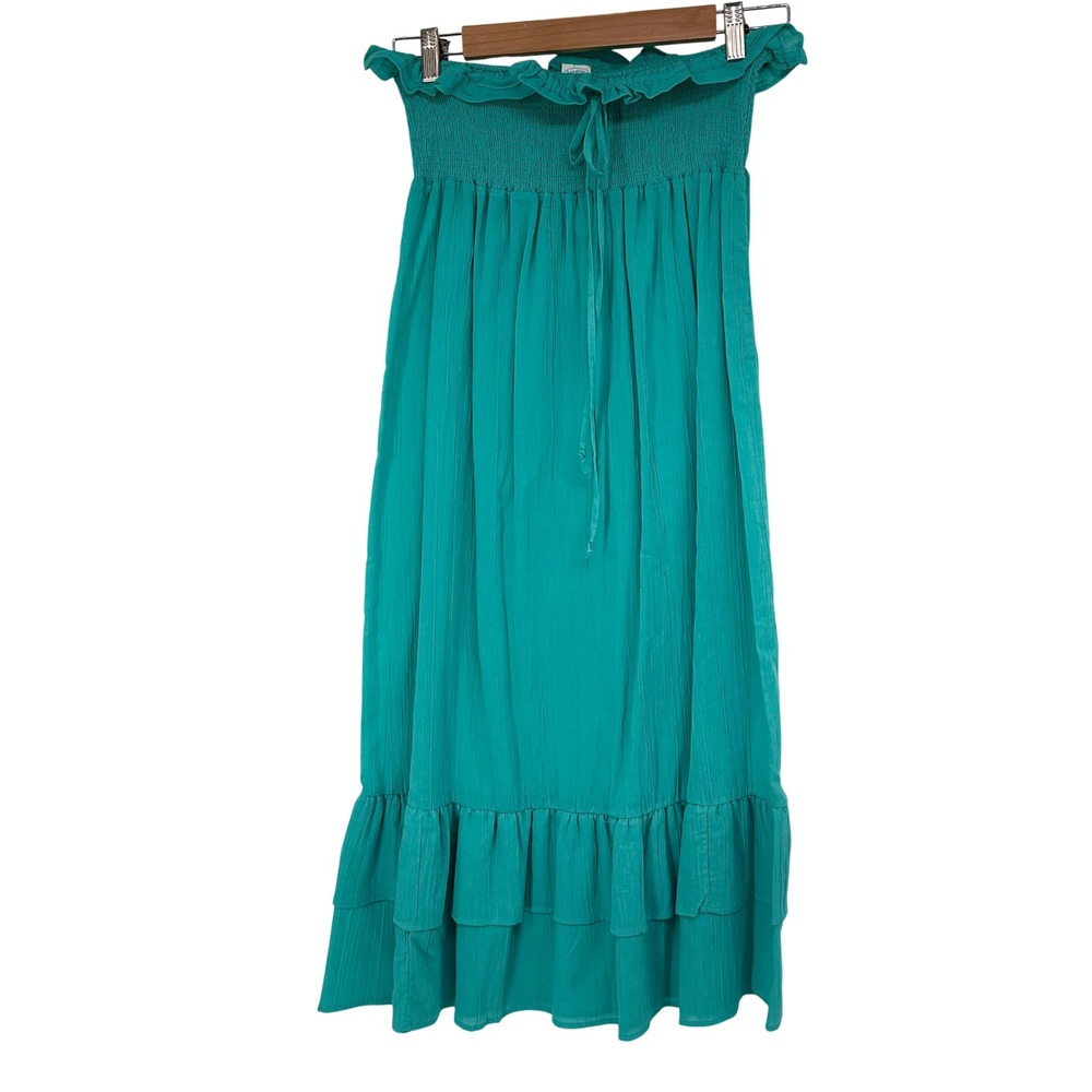 Sand N Sun Teal Cotton Gauze Smocked Strapless Dress Maxi Skirt S Beach